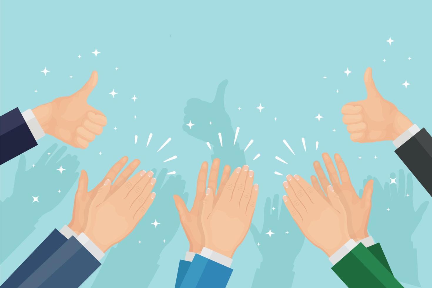 Clap of the hands. Partners clapping. Applause, cheer, thumb up. Good opinion, positive feedback concept. Congratulate with successful deal vector