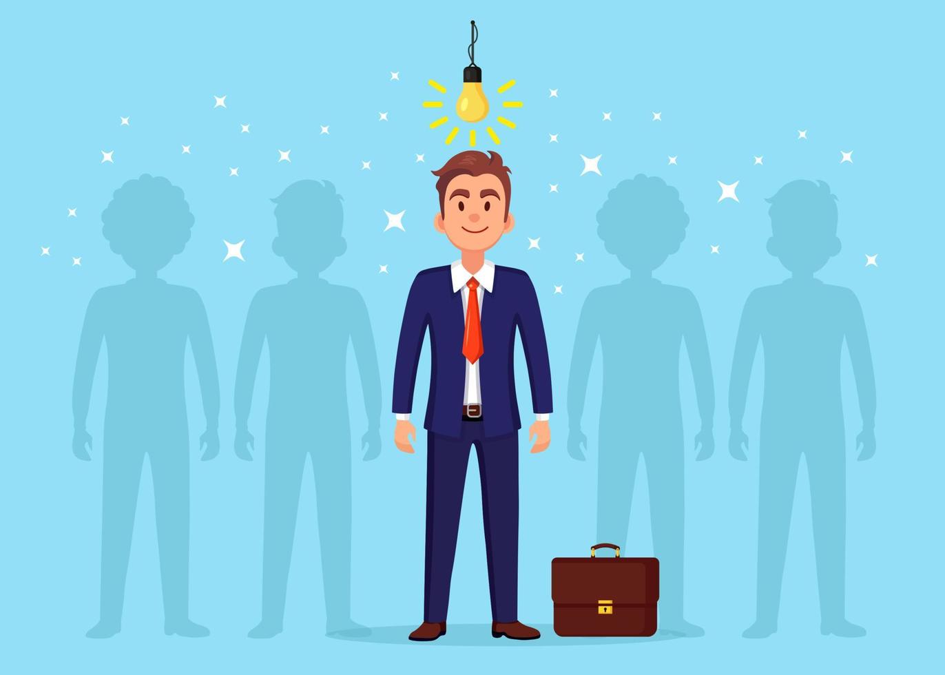 Business man with lightbulb. Creative idea, innovation technology, genius solution concept vector
