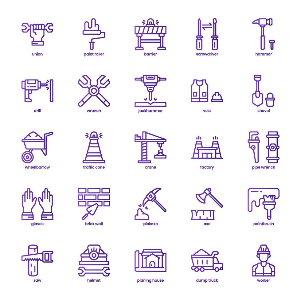 Construction icon pack for your website design, logo, app, UI. Construction icon basic line gradient design. Vector graphics illustration and editable stroke.