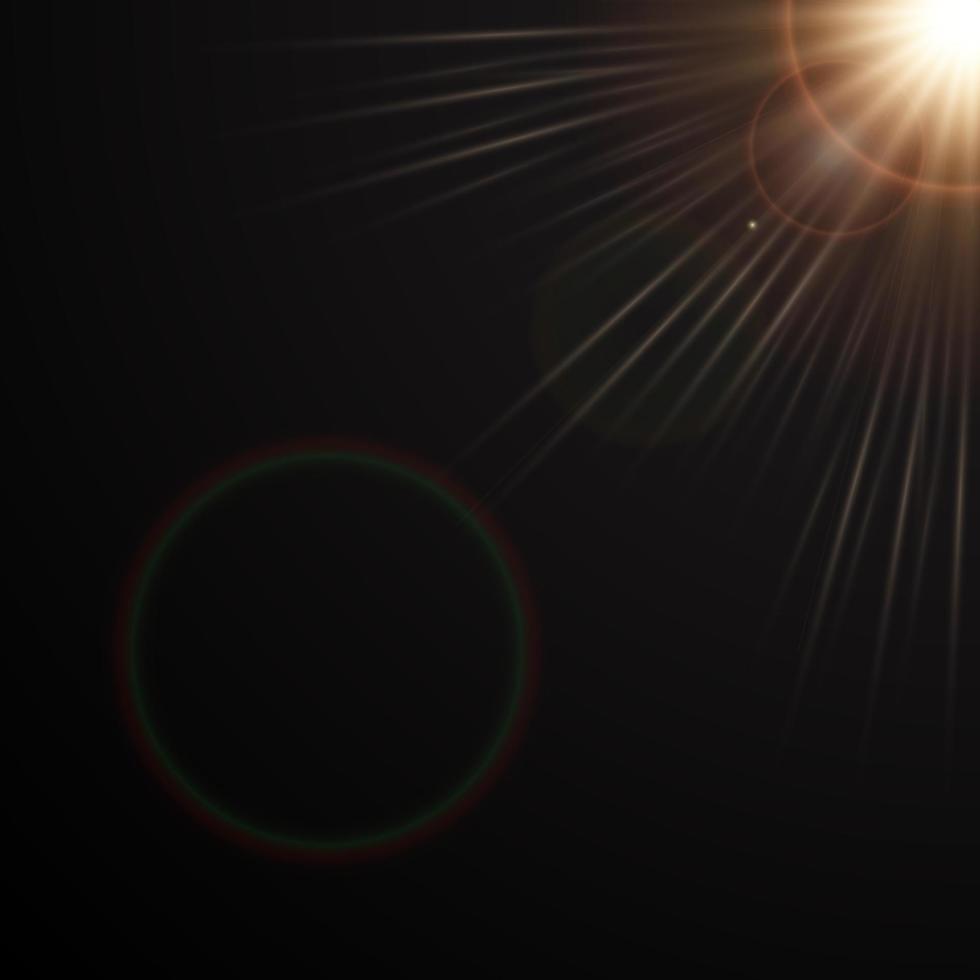 Sun flare with realistic light on black background vector