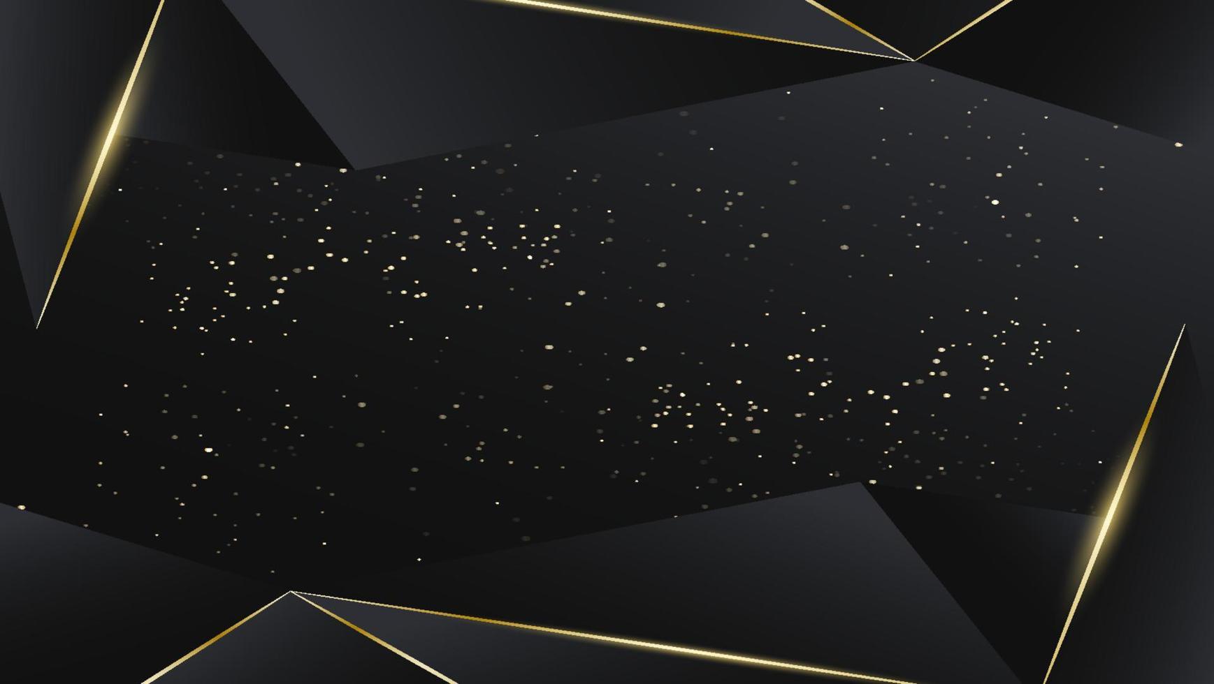 Abstract polygonal pattern luxury black with gold lines and glitter vector