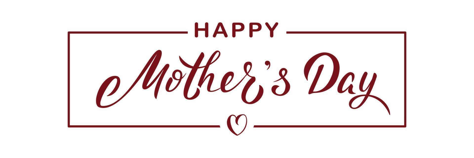 Happy Mother's day poster with handwritten lettering text and heart, isolated on transparent background. vector