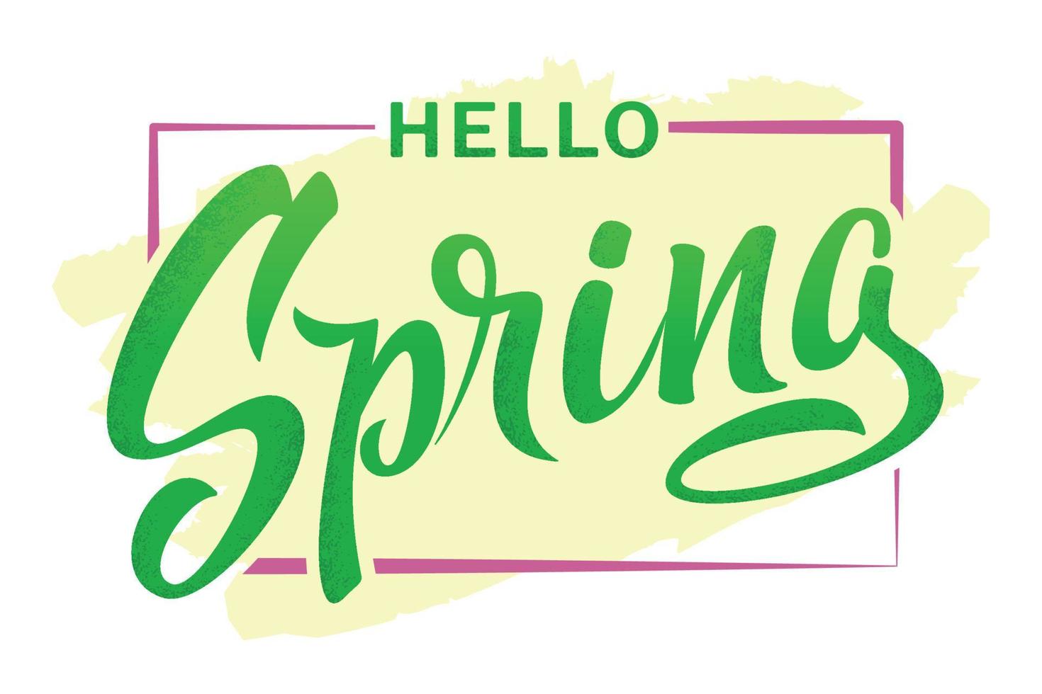 hola primavera logotipo esbozado a mano. plantilla de banner web de letras de primavera en colores de moda. vector