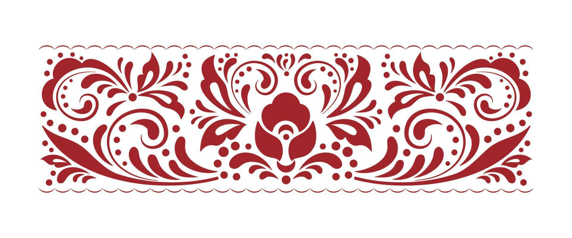 Vintage ornate seamless border pattern in russian traditional folk style. Swirl floral pattern design element set. Ornamental flourish border. Ethnic floral ornament. vector