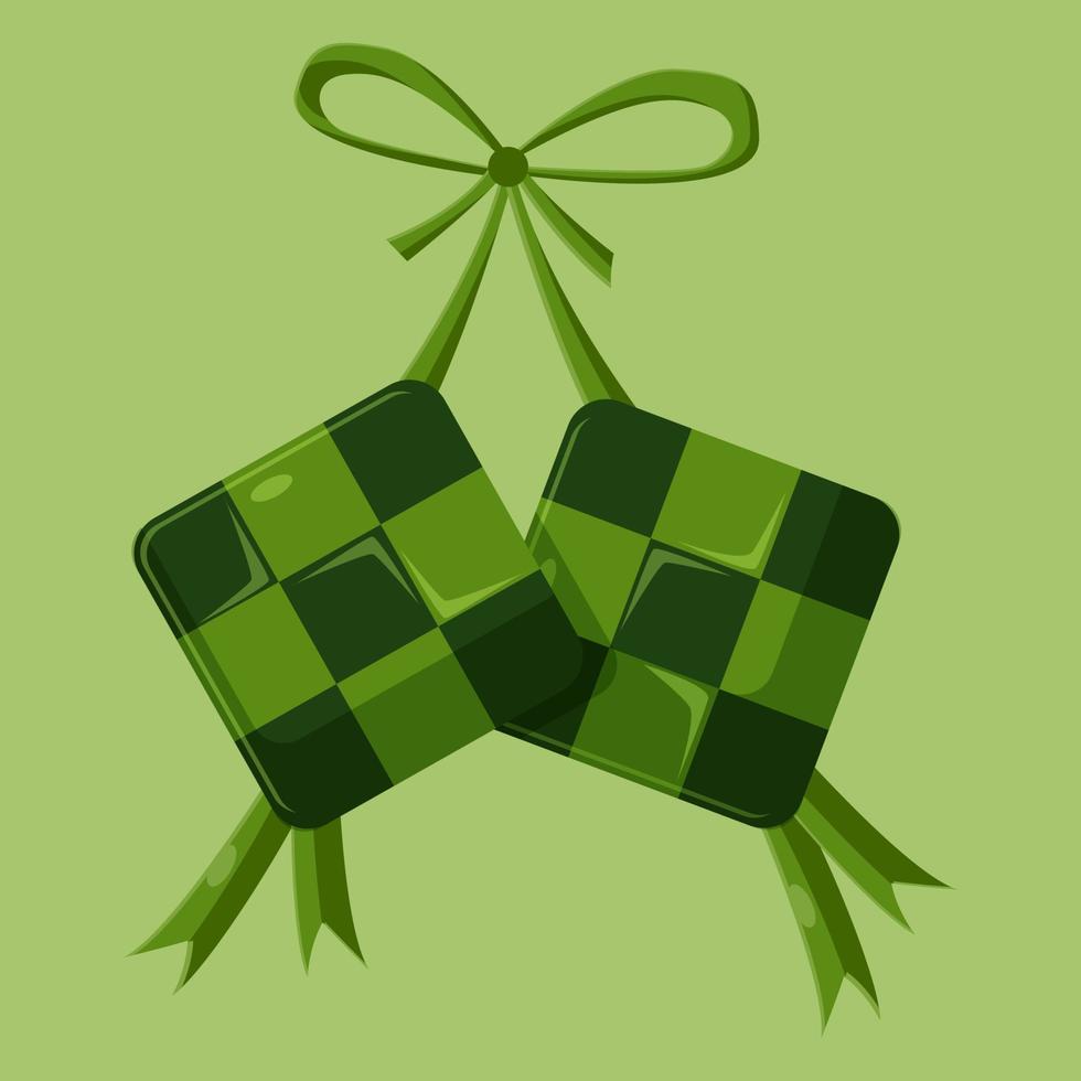 Green ketupat icon with modern flat style. Ketupat food. Ramadan food. vector