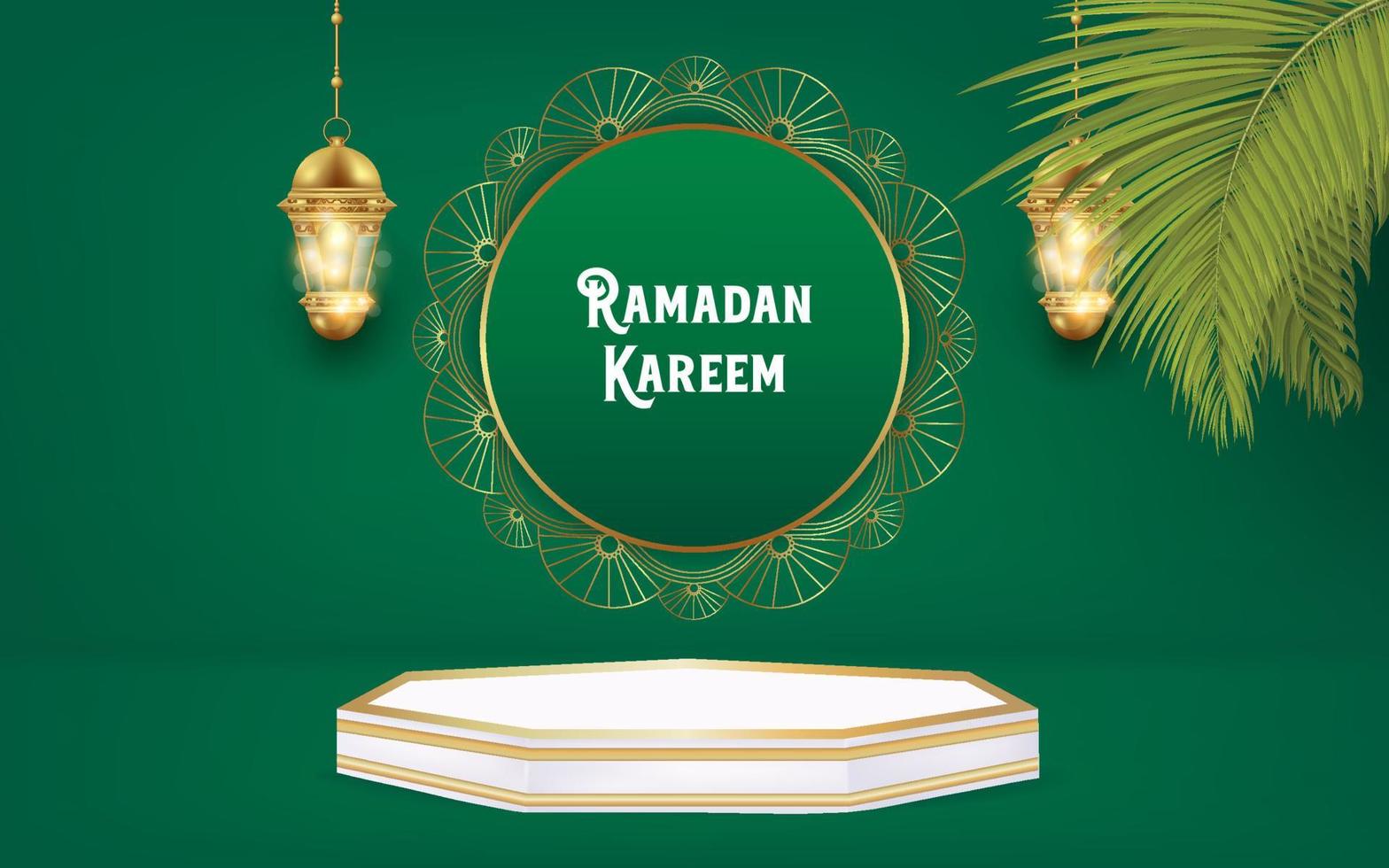 realistic ramadan background with podium for promotion. ramadan kareem ads banner design. vector