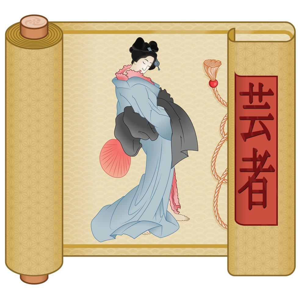 geisha en pergamino al estilo japonés vector