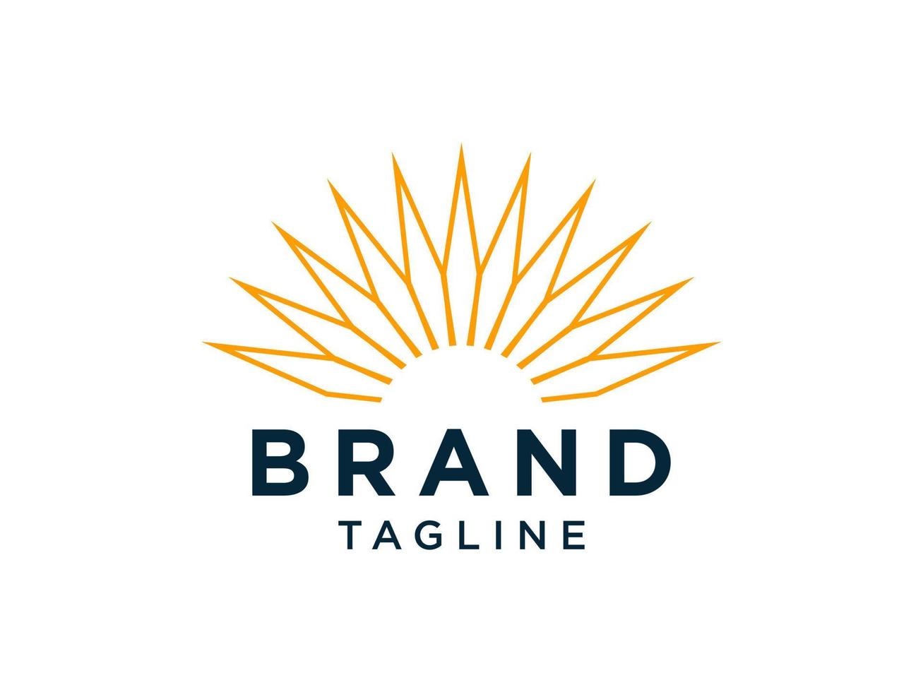 Abstract Sun Logo Line. Yellow Sun Icon with Geometric Radial Rays of Sunburst isolated on White Background. Usable for Business and Nature Logos. Flat Vector Logo Design Template Element.