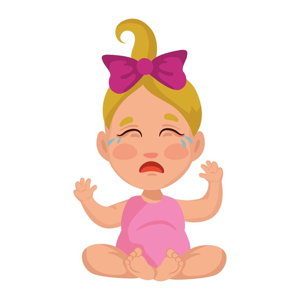 Baby girl crying, isolate on white background - Vector