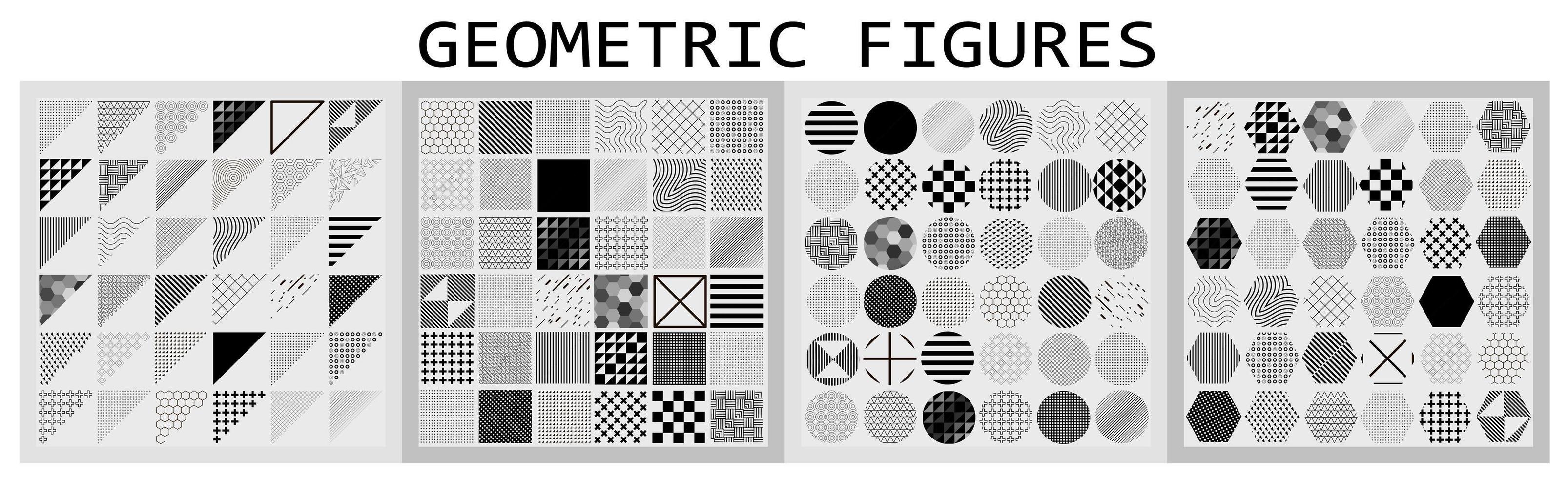 Various geometric shapes with different patterns - Vector