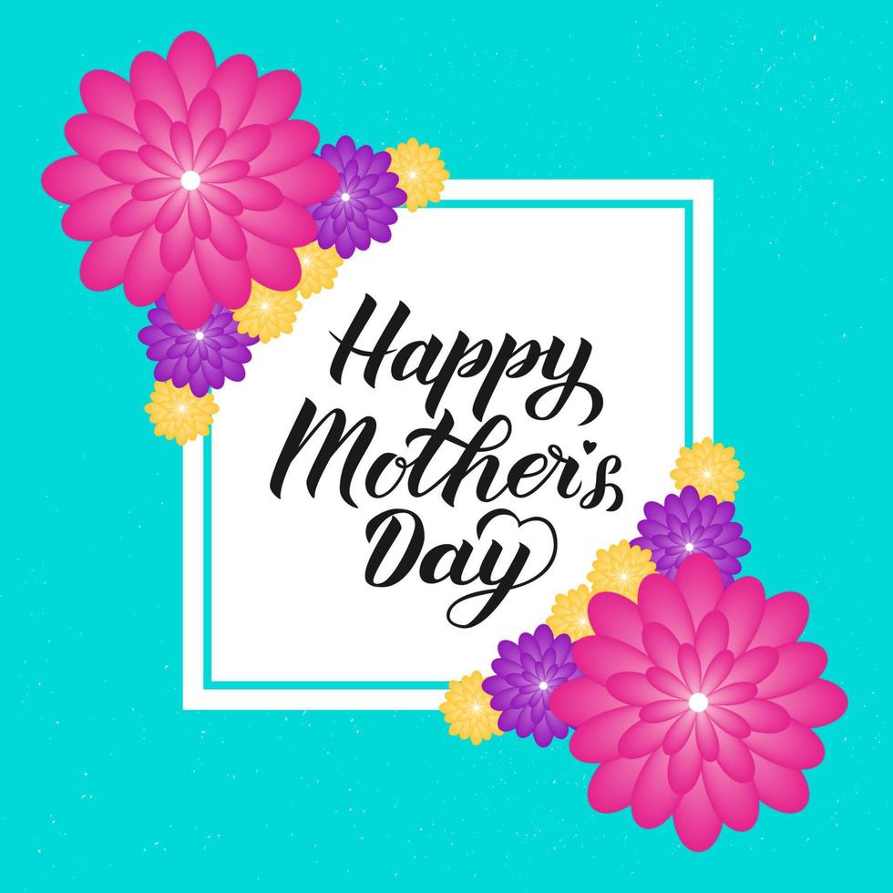 Happy Mother s Day calligraphy lettering with colorful spring flowers. Origami paper cut style vector illustration. Template for Mothers day party invitations, greeting cards, tags, flyers, banners.
