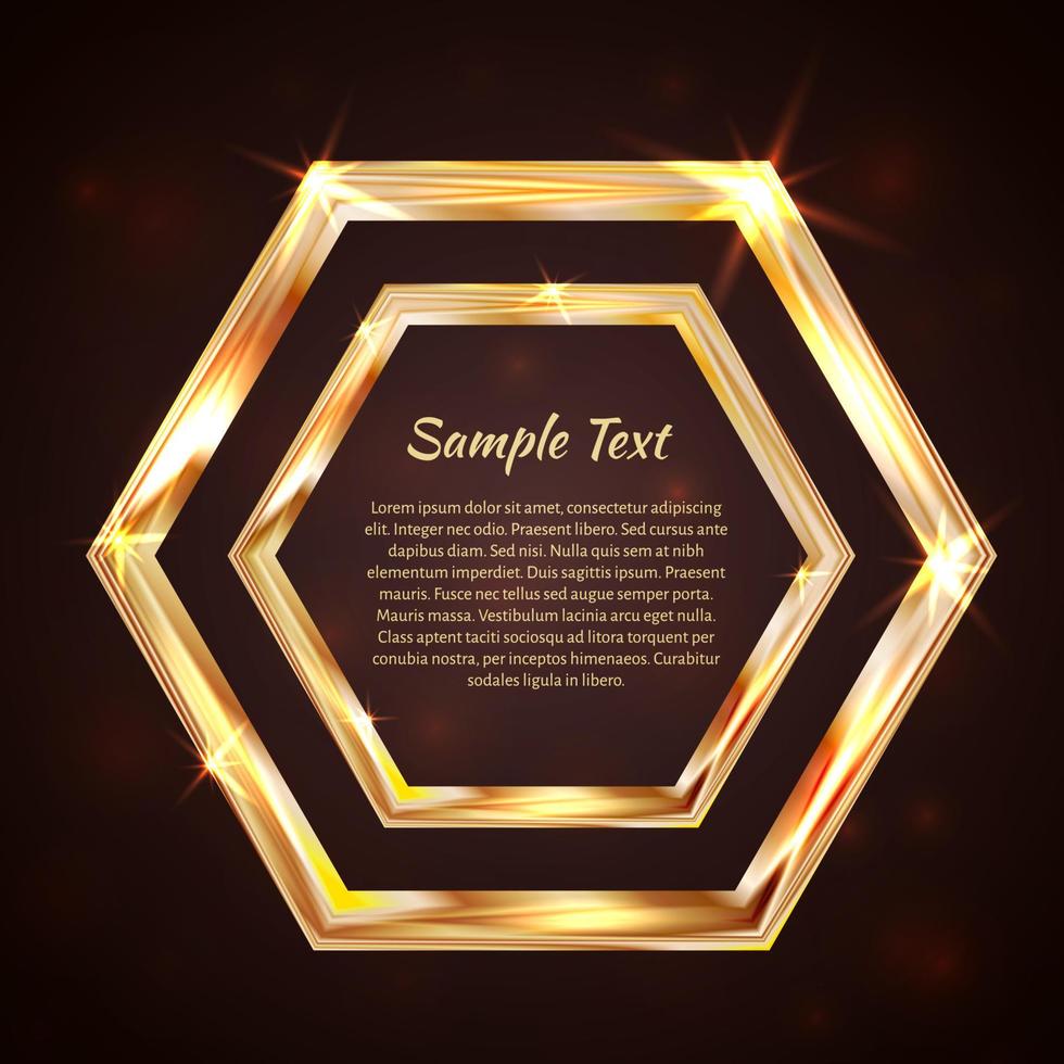 Bright golden hexagon on a dark background. Luxury vector illustration. Easy to edit design template for your business projects.