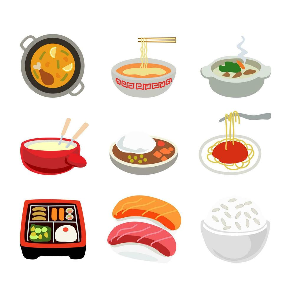 vector rice ball sushi rice bowl noodles soup japanese pasta