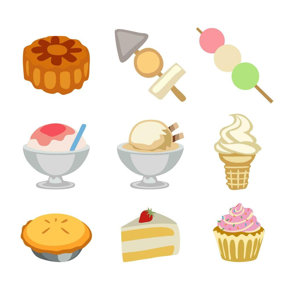 dessert vector Mooncakes, Skewers, Ice Cream, Shaved Ice, Cakes, Cupcakes, Dango