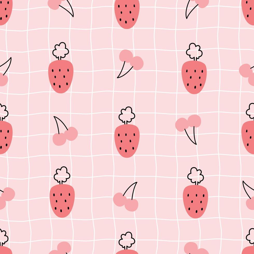 Nursery seamless pattern strawberry on mesh background used for prints, wallpaper, textiles Vector Illustration