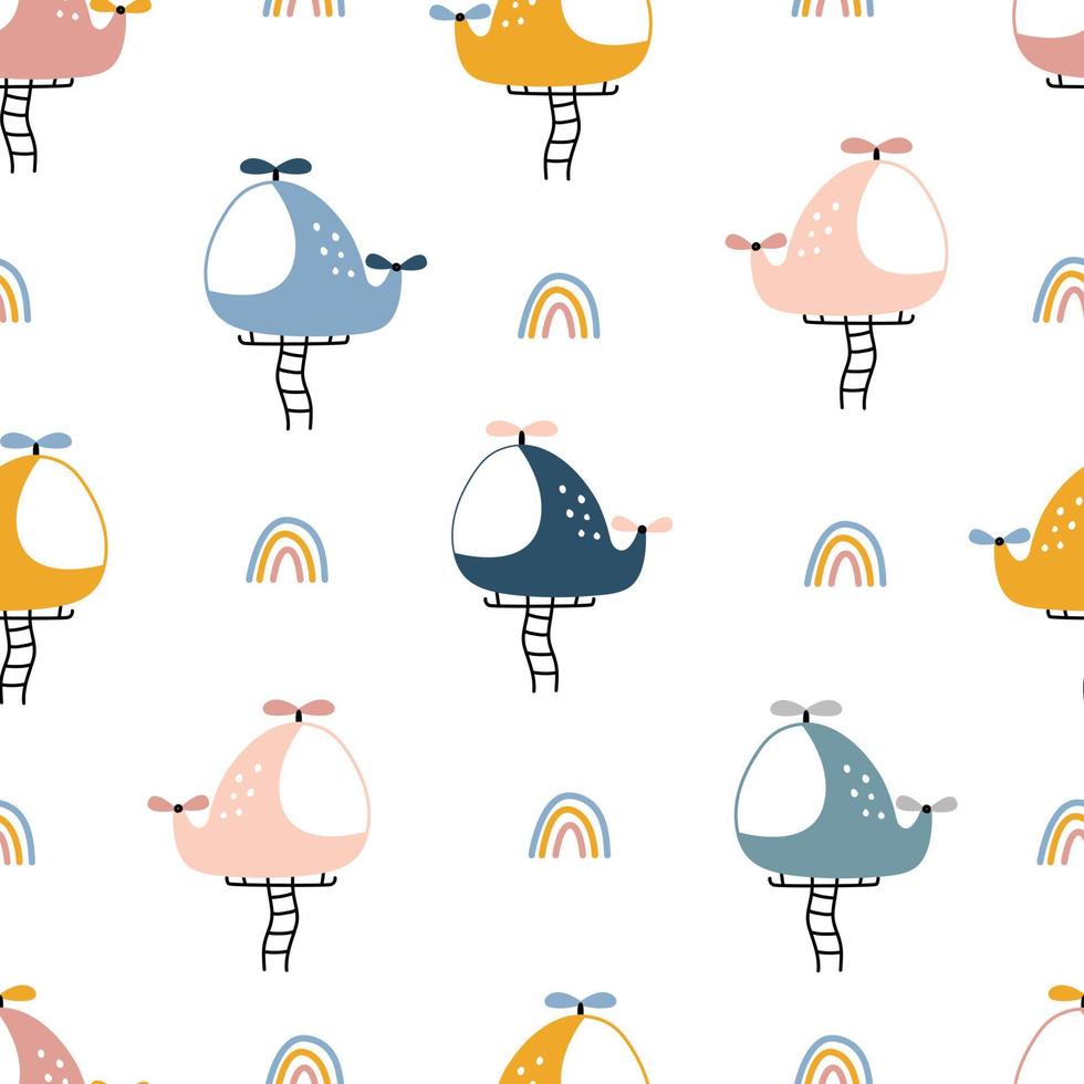 Nursery seamless pattern helicopter and rainbow Use for prints, wallpaper, textiles vector