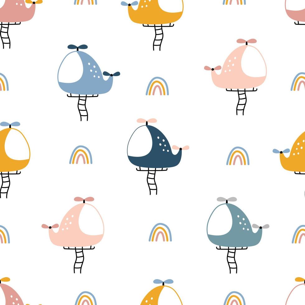 Nursery seamless pattern helicopter and rainbow Use for prints, wallpaper, textiles vector