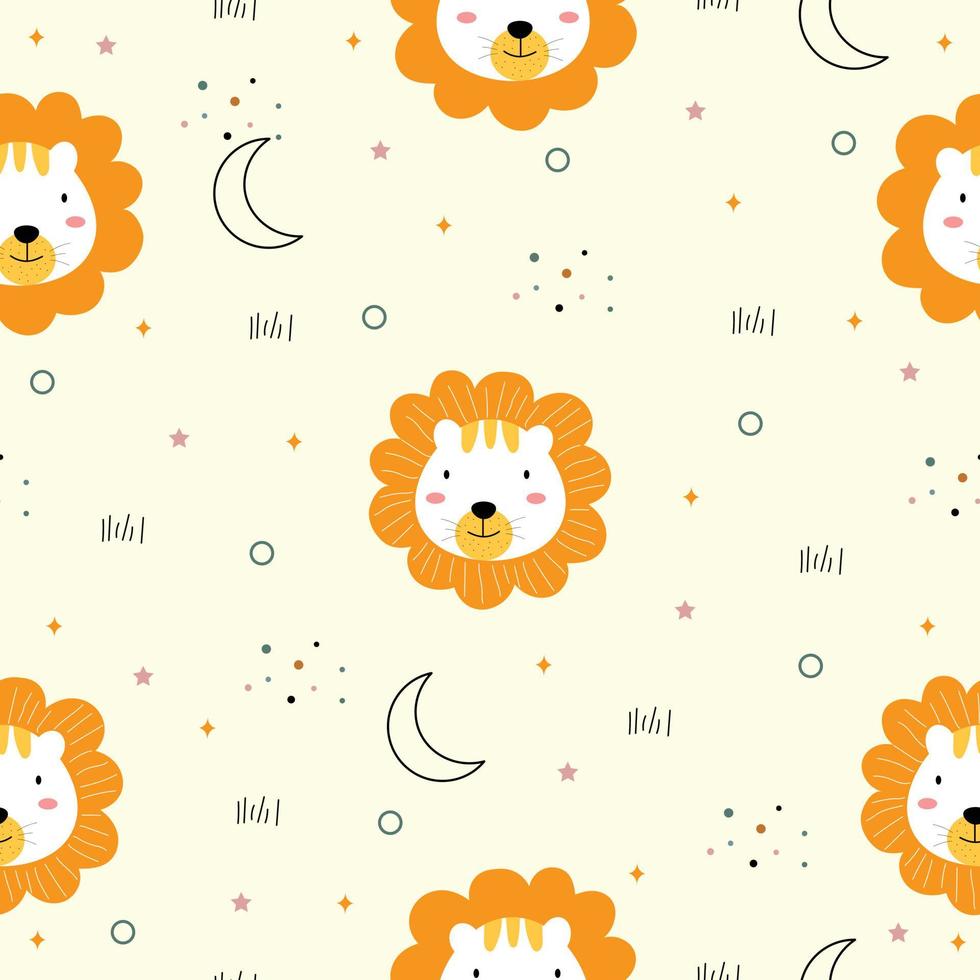 Seamless pattern Cute lion cartoon characters on bright background. For background work or gift wrapping paper, baby clothes, textiles vector