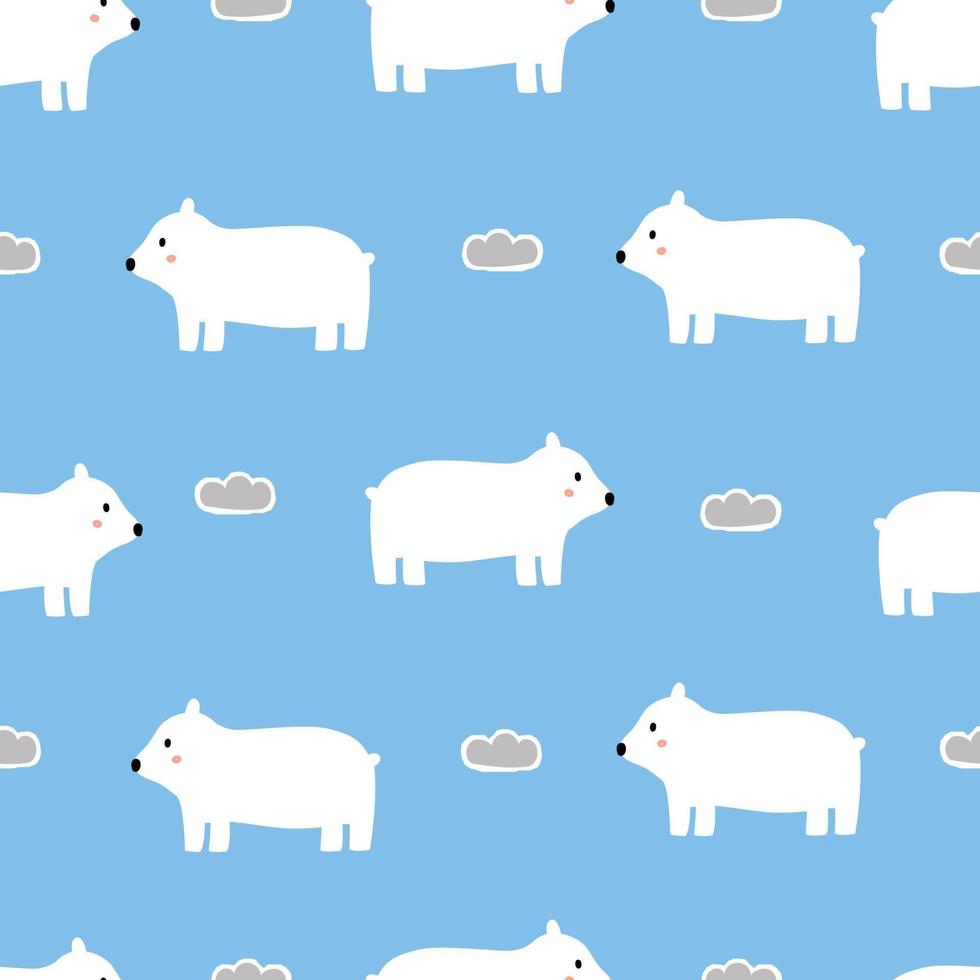 fondo de dibujos animados de patrones sin fisuras de bebé con osos polares y diseño dibujado a mano en la nube utilizado para el patrón de tela, textil, papel tapiz vector