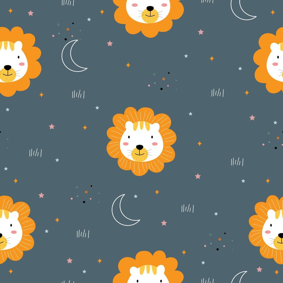Seamless pattern Cute lion cartoon characters on bright background. For background work or gift wrapping paper, baby clothes, textiles vector
