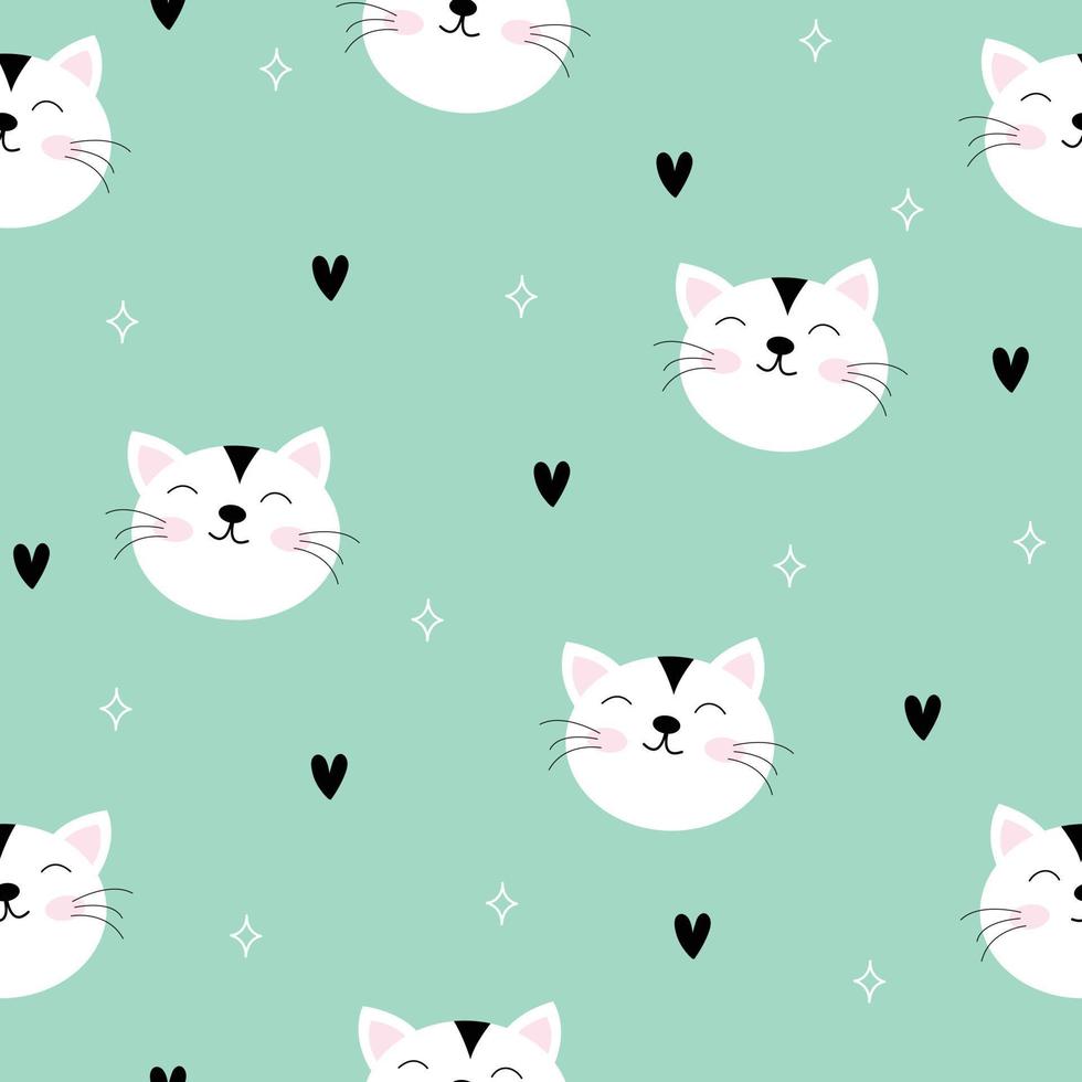 Seamless pattern Cute cat cartoon characters with heart icons for backgrounds or gift wrapping paper,baby clothing, textiles. vector