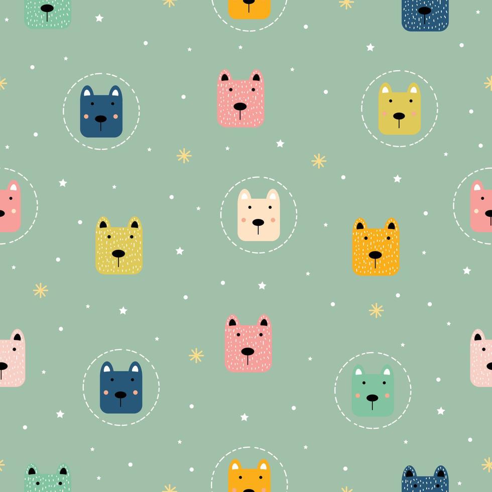 Seamless pattern A polar bear with a pink face and smiling happy. Cute animal cartoon characters Used for printing, background, gift wrap, children's clothing, textile, vector illustration.