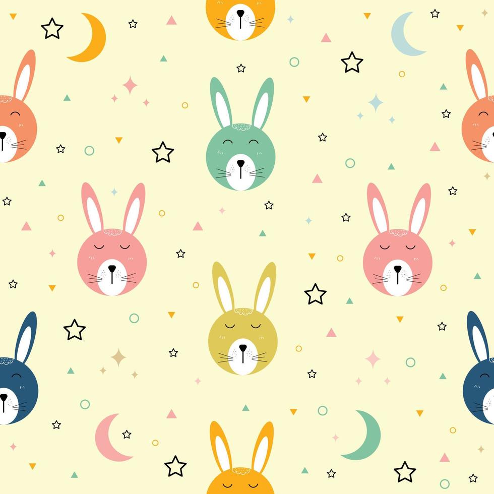 Seamless pattern A rabbit with a pink face and smiling happy Cute animal cartoon characters Used for printing, background, gift wrap, children's clothing, textile, vector illustration