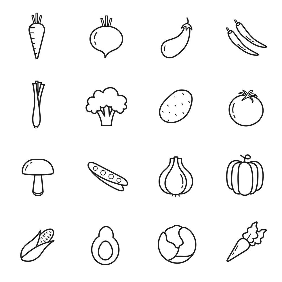 conjunto de iconos de frutas y verduras. ilustración aislada sobre fondo blanco para gráficos y diseño web vector