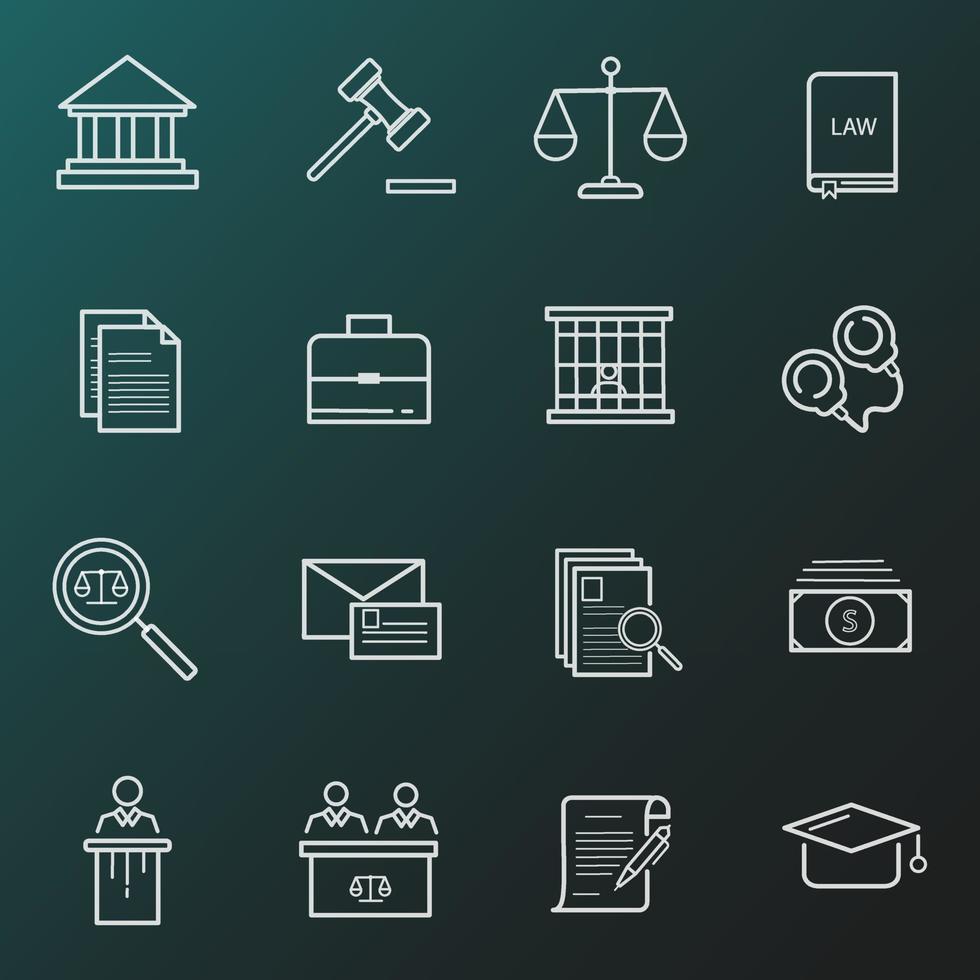 Law and judgement Icons Set. Illustration isolated on background for graphics and web design vector
