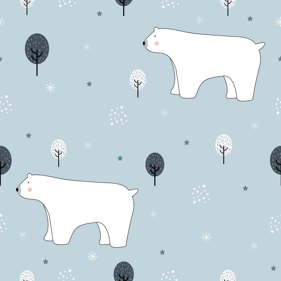 Seamless pattern with polar bear background Cute cartoon animal characters, design concepts used for printing, gift wrapping background, children's clothing, textile, vector illustration.