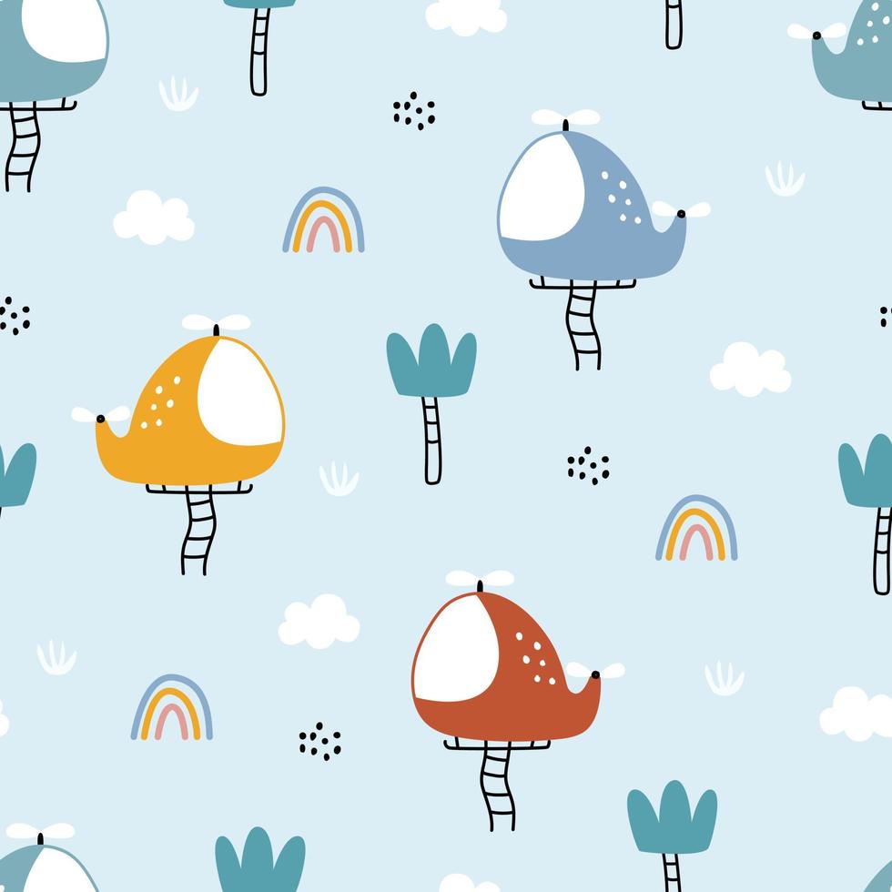 Nursery seamless pattern helicopter floating in the sky Use for prints, wallpaper, textiles vector