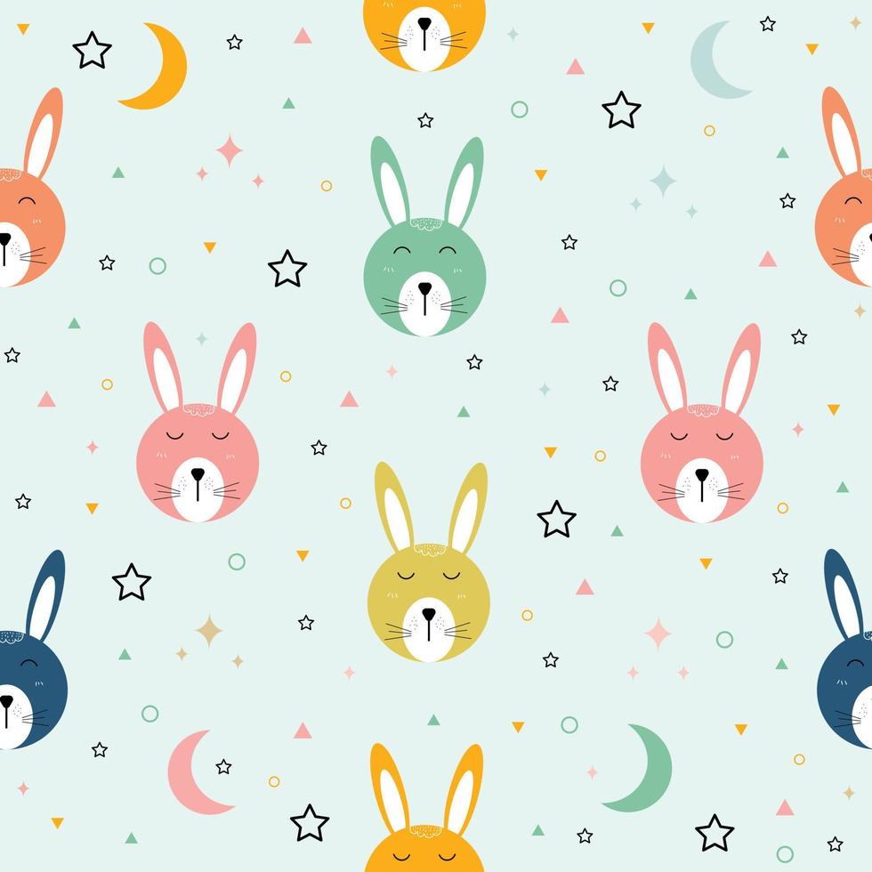 Seamless pattern A rabbit with a pink face and smiling happy Cute animal cartoon characters Used for printing, background, gift wrap, children's clothing, textile, vector illustration