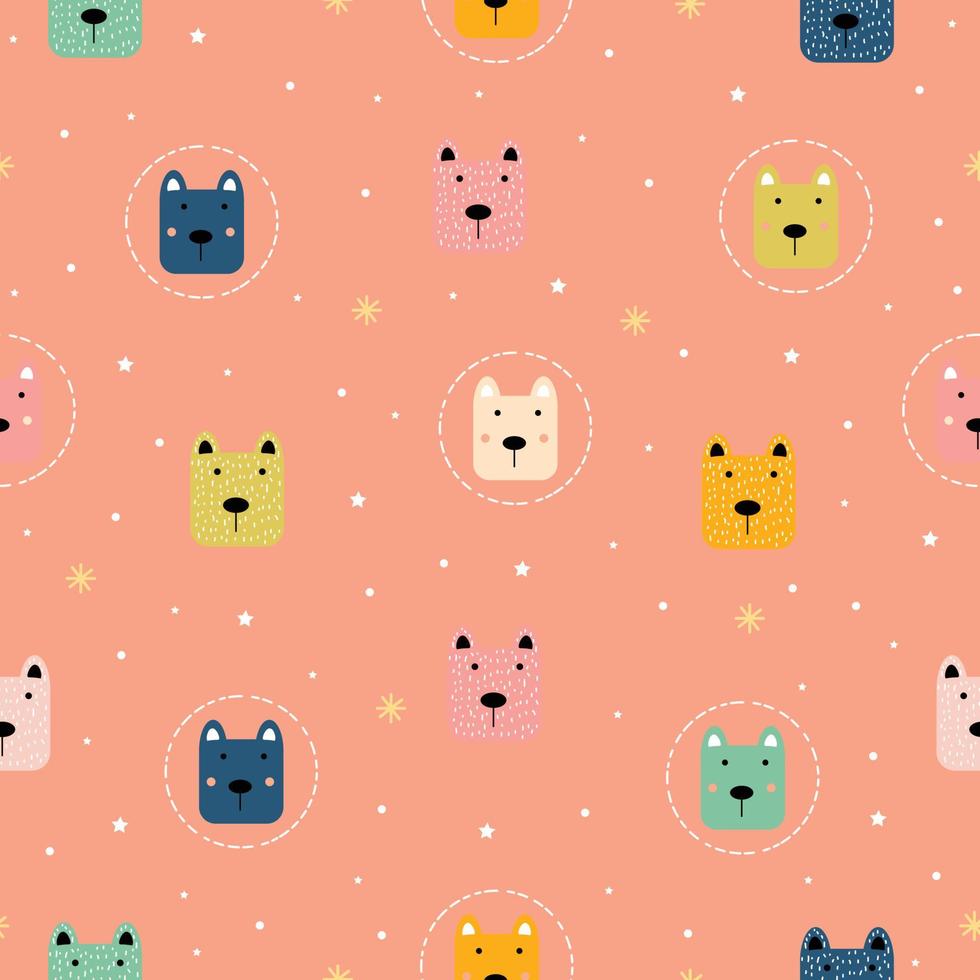 Seamless pattern A polar bear with a pink face and smiling happy. Cute animal cartoon characters Used for printing, background, gift wrap, children's clothing, textile, vector illustration.