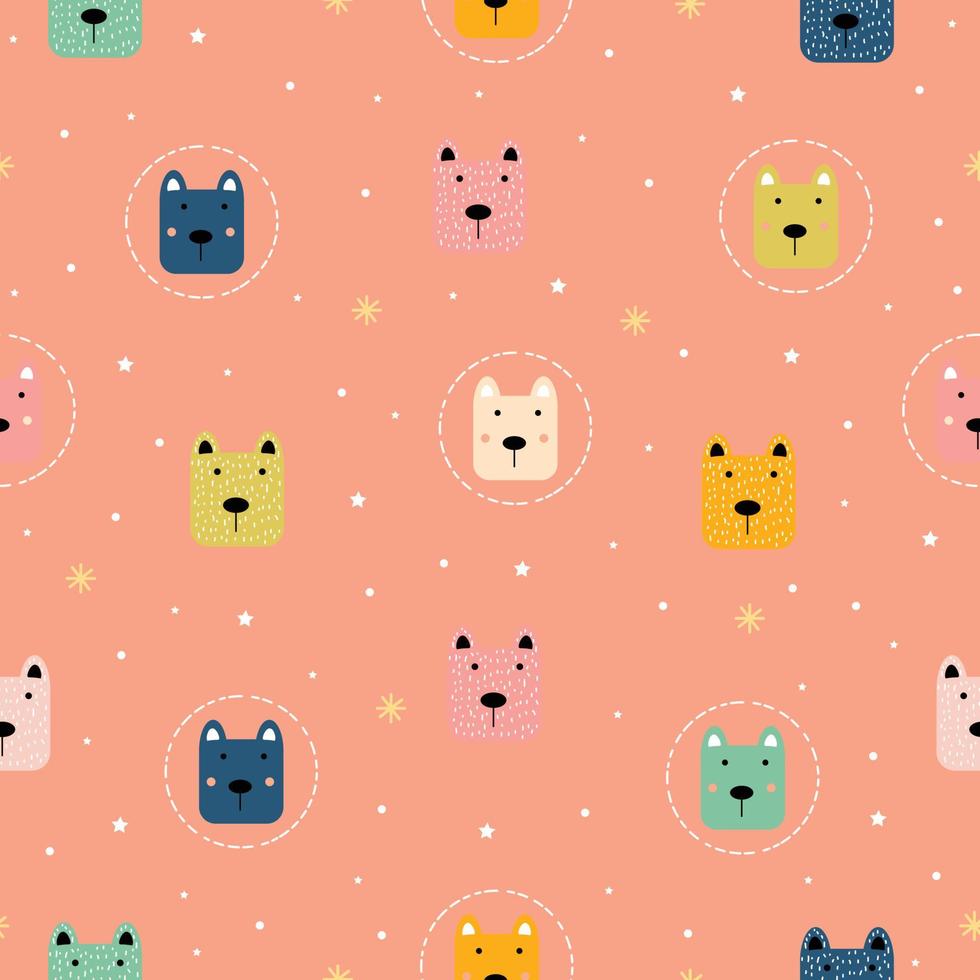 patrón sin costuras un oso polar con una cara rosada y sonriendo feliz. lindos personajes de dibujos animados de animales utilizados para imprimir, fondo, papel de regalo, ropa para niños, textil, ilustración vectorial. vector