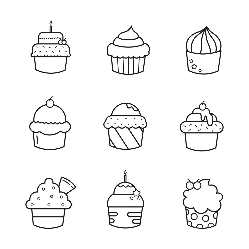 Cupcake vector icons set. Illustration Isolated on white background for graphic and web design.