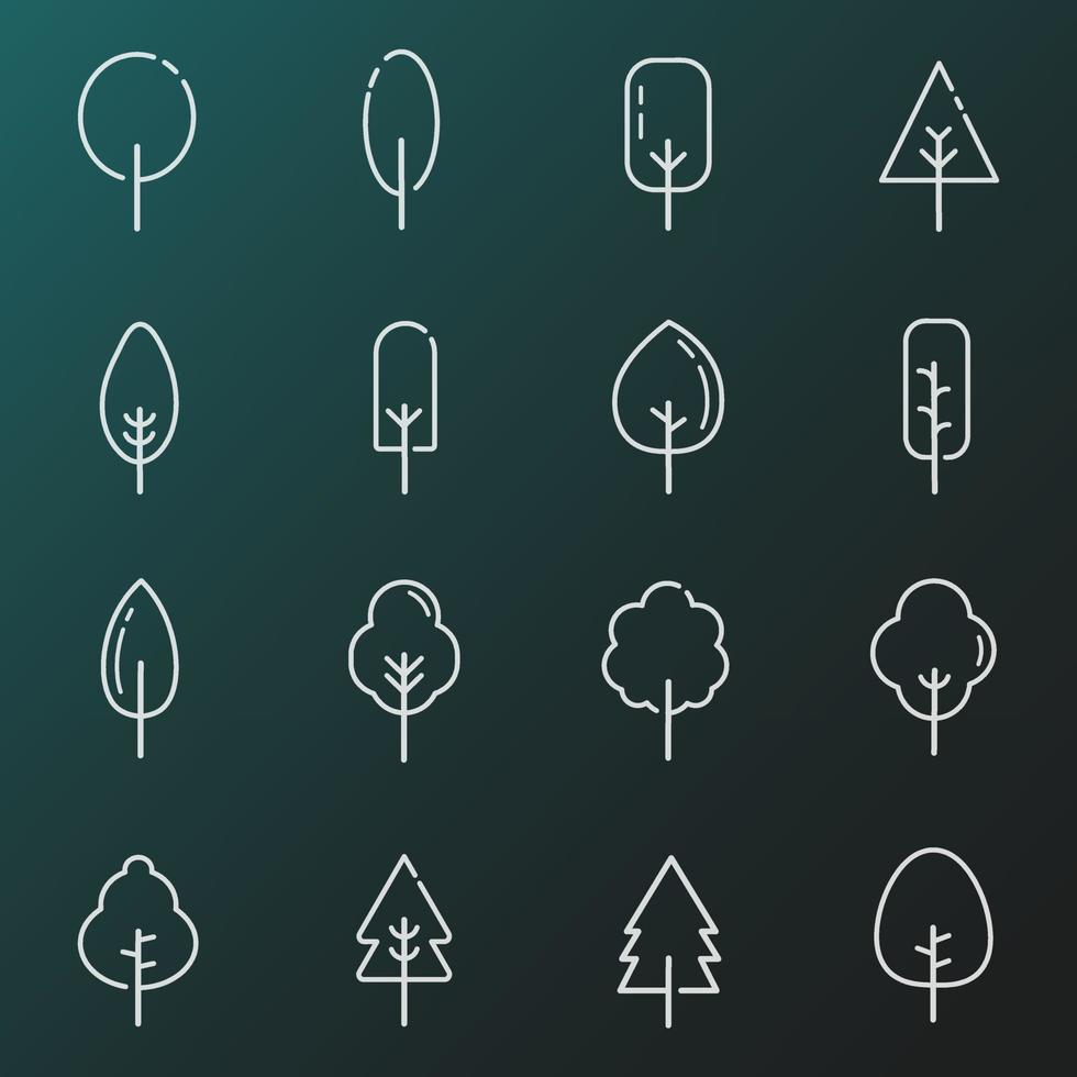 conjunto de iconos de línea de vector de árbol. ilustración aislada en el fondo para gráficos y diseño web