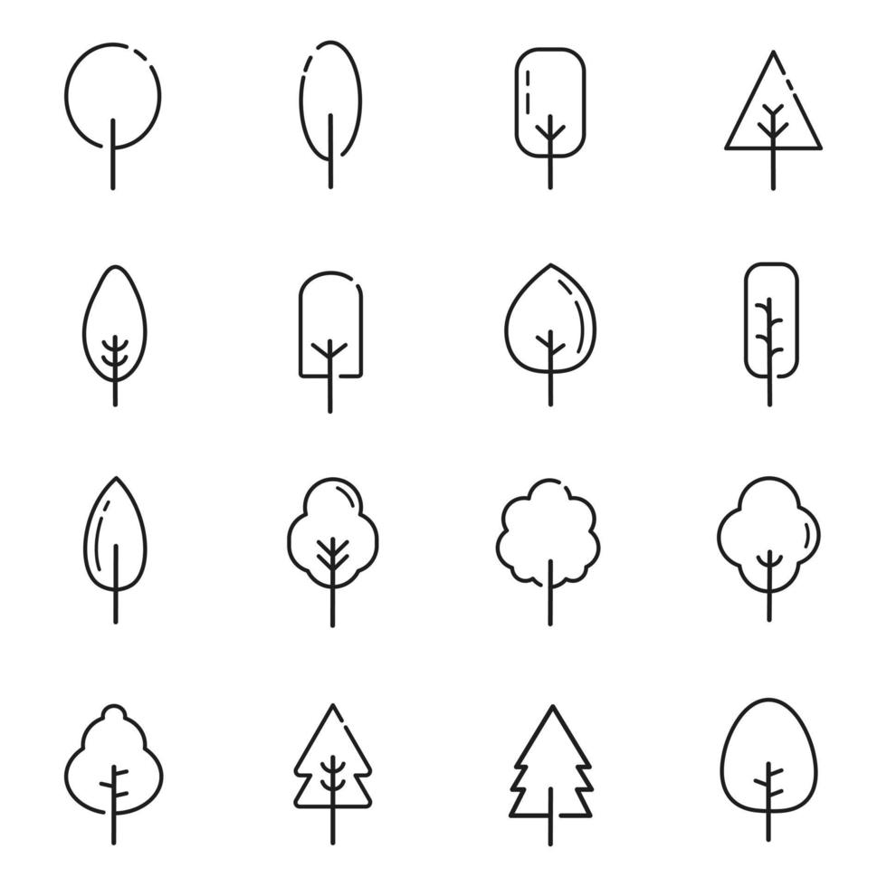 conjunto de iconos de línea de vector de árbol. ilustración aislada sobre fondo blanco para gráficos y diseño web