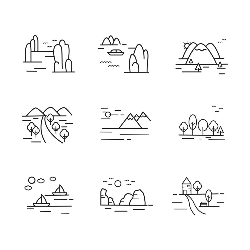 conjunto de iconos de paisaje de naturaleza. ilustración aislada sobre fondo blanco para gráficos y diseño web vector