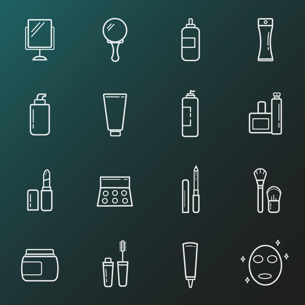 conjunto de iconos de arte de línea de cosméticos. ilustración aislada en segundo plano para gráficos y diseño web. vector