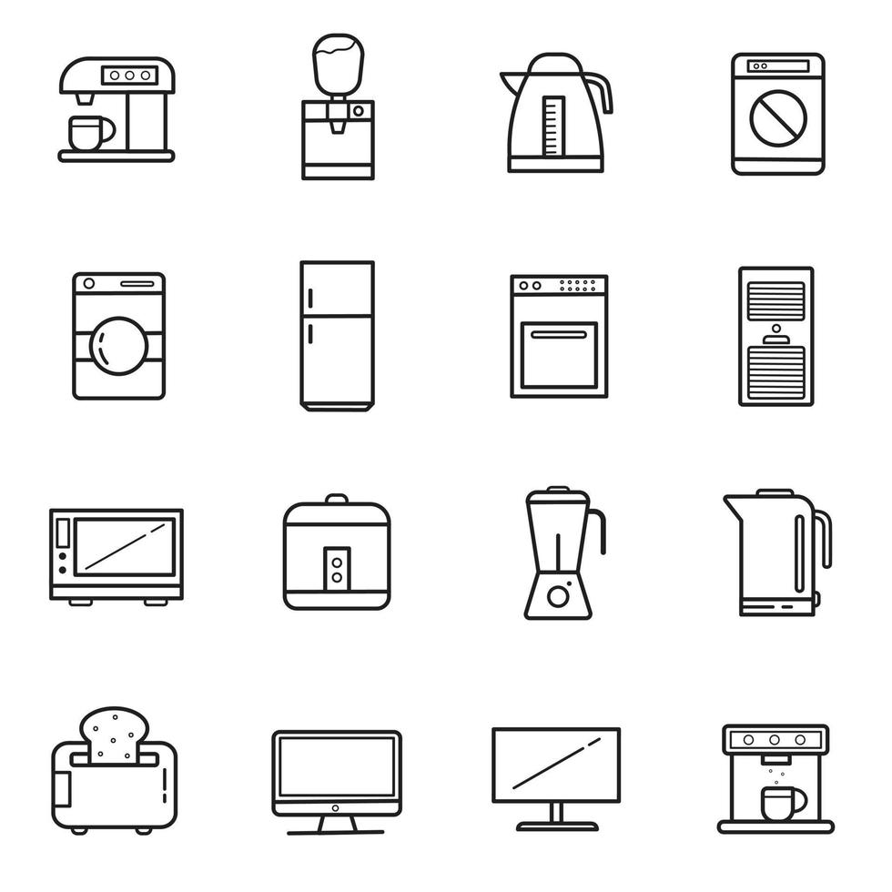 ilustración de conjunto de iconos de electrodomésticos para el hogar y la cocina aislado en fondo blanco para gráficos y diseño web. vector