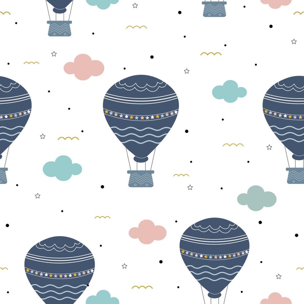 patrón impecable, fondo de globos coloridos flotando en el cielo y nubes con color patel. concepto de diseño utilizado para impresión, textiles, patrones de ropa para niños, papel de regalo. ilustración vectorial vector