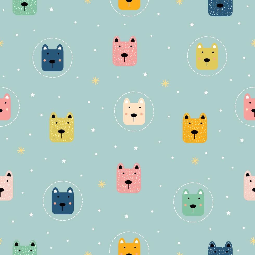 patrón sin costuras un oso polar con una cara rosada y sonriendo feliz. lindos personajes de dibujos animados de animales utilizados para imprimir, fondo, papel de regalo, ropa para niños, textil, ilustración vectorial. vector