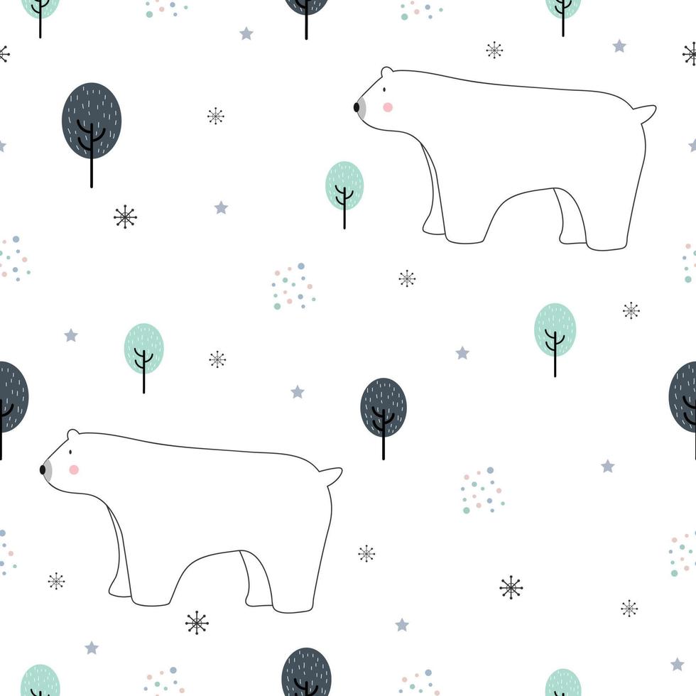 Seamless pattern with polar bear background Cute cartoon animal characters, design concepts used for printing, gift wrapping background, children's clothing, textile, vector illustration.