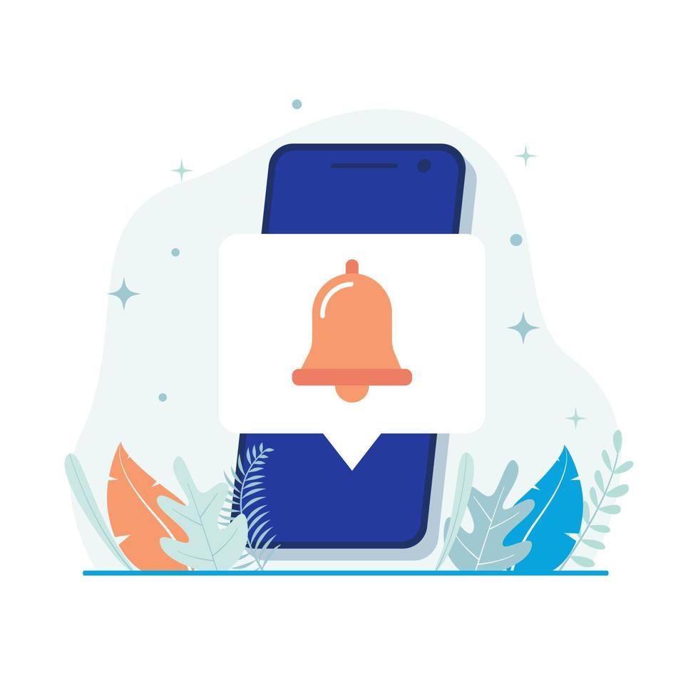 Smartphone notification illustration vector. Phone with ringing bell icon. Flat design suitable for many purposes. vector