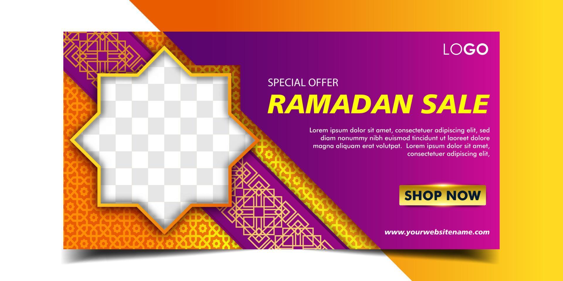 plantilla de banner horizontal de venta de ramadán vector