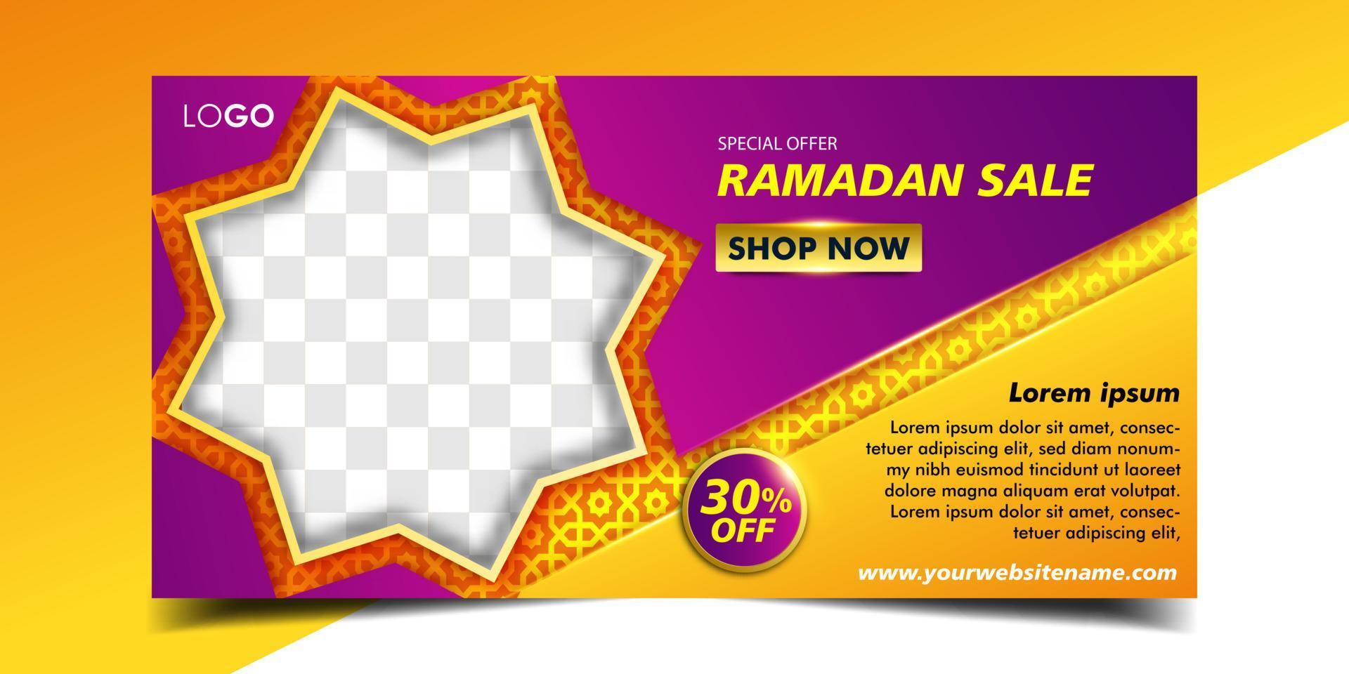 plantilla de banner horizontal de venta de ramadán vector