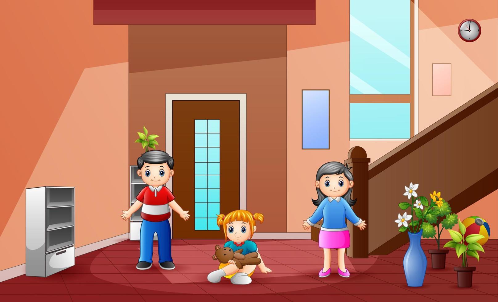 Illustration of parents with their daughter in the house vector