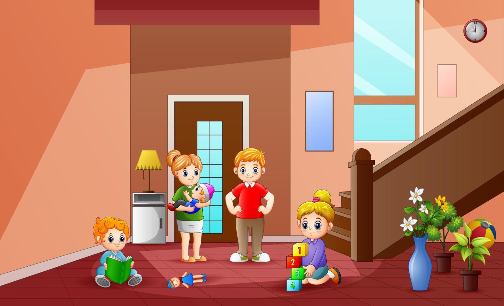 The family spends time at home illustration vector
