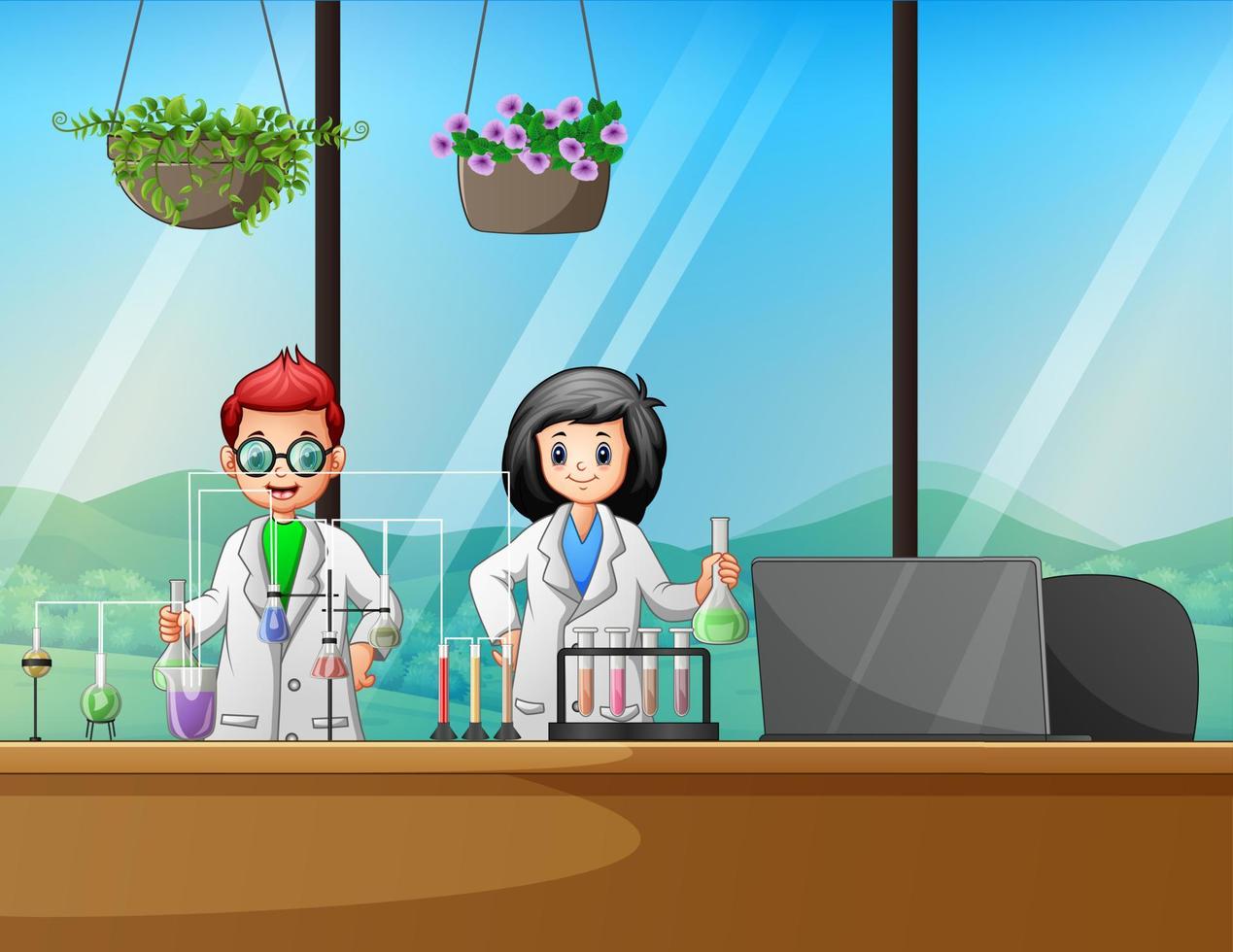 Illustration of the scientists in the laboratory vector