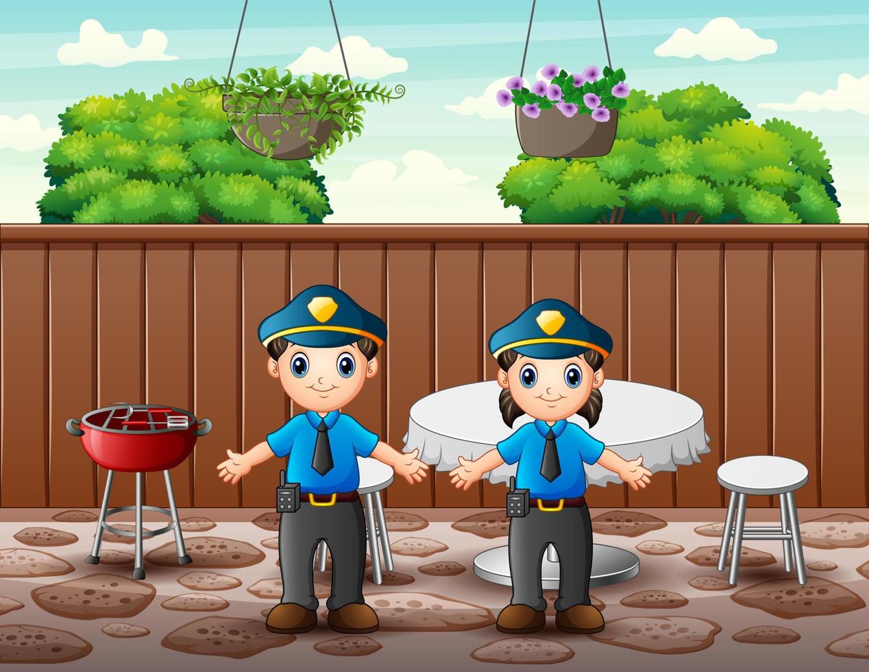 The police officer in the restaurant illustration vector